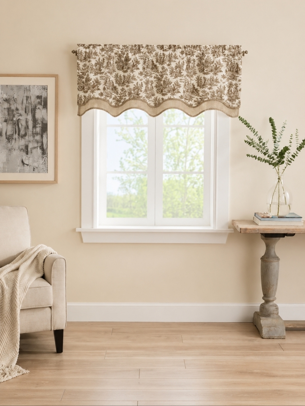 NEW Waverly Charmed Life Wave Valance in Beige and Brown. 52" Wide X 18" Long.